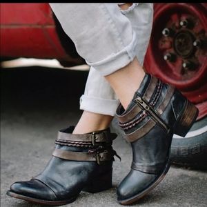 FreeBird by Steven simba 9 black brown leather booties ankle boots rope country